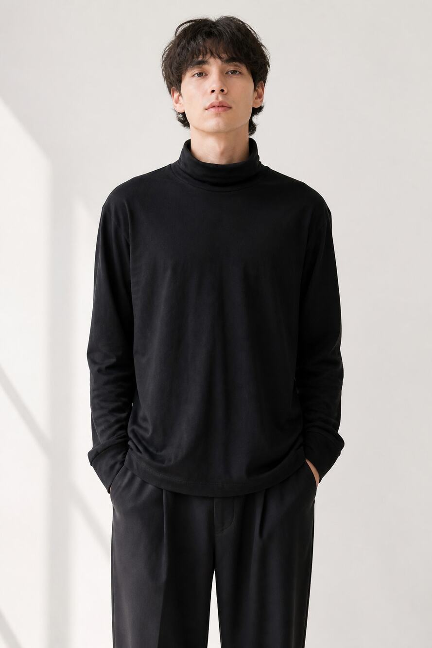UNIQLO Black Soft Brushed Turtleneck Long Sleeve Tee M